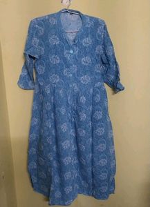 Sky Blue Cotton Anarkali Kurti