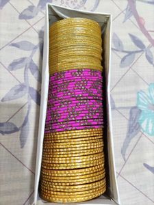Sparkling Gold &amp; Pink Bangles Set