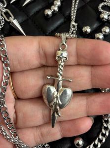 ⚔️ Y2K SWORD THROUGH HEART SILVER PENDANT NECKLACE