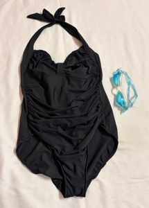 Classic USA Black One-Piece Swimsuit with Goggles