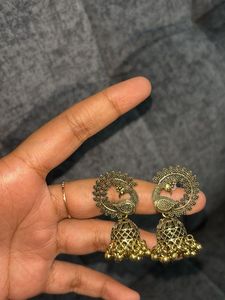Antique Gold Peacock Jhumka Earrings