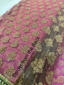 Elegant Pink Embroidered Net Saree