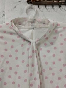 Chic Polka Dot Tie Neck Blouse