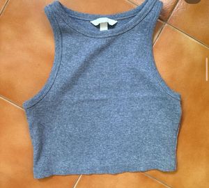 H&M Grey Ribbed Racerback Crop Tank Top