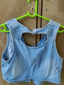 Light Wash Denim Vest with Embroidery