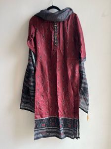 Brand new Maroon Printed Kurta Set with Dupatta