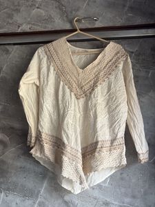 Boho Cream Embroidered Kurta Top