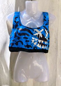 Blue Graphic Print Sports Bra
