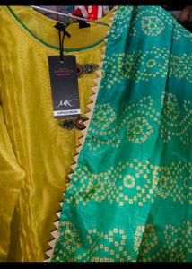 Stunning Yellow Kurta with Emerald Dupatta
