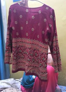 Maroon Printed Kurta