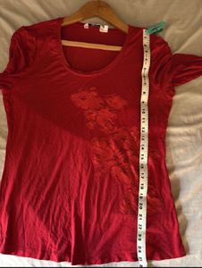 Red Long Sleeve Lace Details Top
