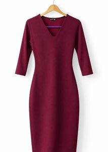 Elegant Burgundy V-Neck Dress