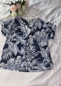 Tropical Print V-Neck Top