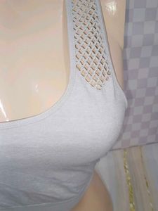 (100)Gray Workout Top with Mesh Detail