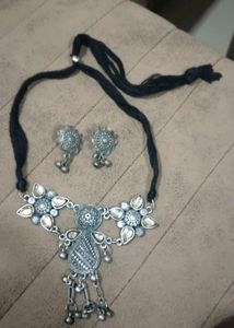 Oxidized Silver Choker Necklace Set