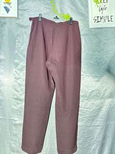 Maroon Pleated Wide-Leg Pants
