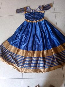 Royal Blue Ethnic Gown with Gold Trim