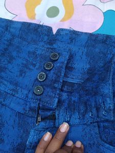 Blue High-Waisted Printed Jeans