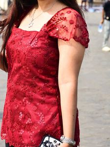 Stunning Red Embroidered kurti