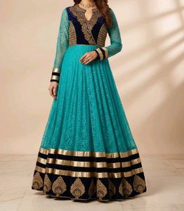 Teal & Gold Embellished Anarkali Dress
