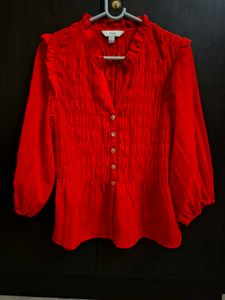 BRAND NEW/Shirred 3/4 Sleeve Button Through Blouse