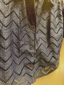 Navy Blue Chevron Patterned Button-Up Top