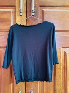 Black Lettuce Trim Top