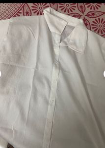 White Textured Collared Button-Up Shirt