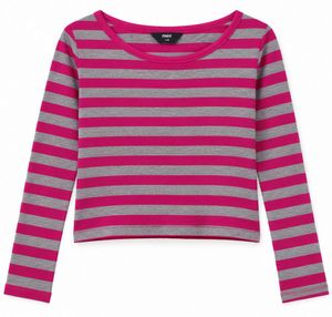 Pink & Grey Striped Long Sleeve Top