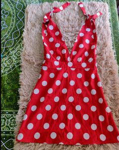 viral Red Polka Dot Halter Neck Dress