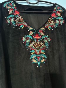 Embroidered Velvet Kurta