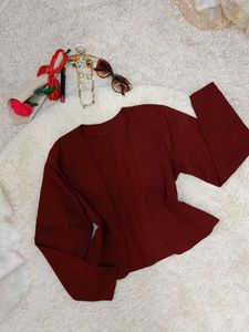 Maroon Long Sleeve Short Coat