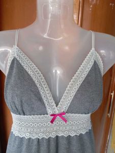 Cute Grey Nightgown with Lace Trim