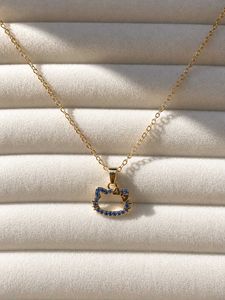Golden Blue Kitty Necklace