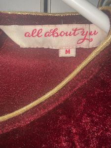 Maroon Velvet Blouse with Golden Embroidery