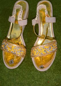 Women's Gold &amp; Ivory Wedge Heels