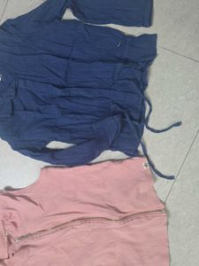 Blue Textured Button-Up Top