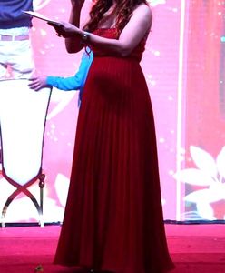 Accordian Pleats Red Sequin Gown