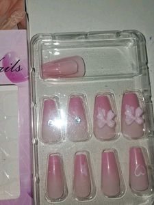 Press-On Nails - Pink Ombre with Gems & Flowers