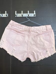 Pink Distressed Denim Shorts