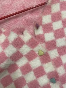 Cute Pink Checkered Fuzzy Cardigan