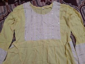 Yellow Kurta with Sequins and Lace