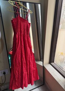 Chic Pink Printed Maxi Anarkali Cotton Dress