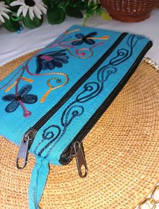 Embroidered Blue Hand Purse