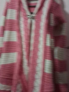 Pink &amp; White Striped Cardigan