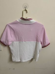 Pink &amp; White Cropped Polo Shirt