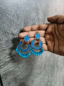 Aesthetic Boho Blue Jhumka Earrings