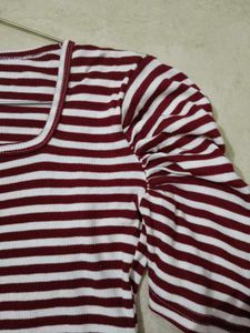 Maroon Striped Square Neck Top
