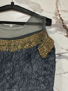 Heavy Golden Blue Embellished Ethnic Gown