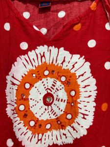 Red Bandhani Print Kurta Set